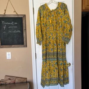 Violet Skies Peasant Long Sleeve Floral Country Western Long Dress Maxi Prairie